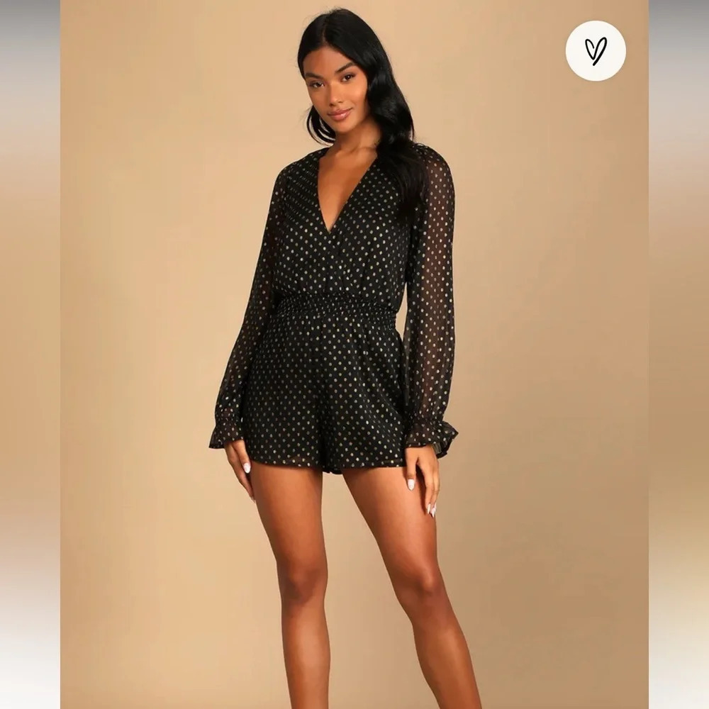 LULUS CALLED FOR A TOAST LONG SLEEVE METALLIC DOT ROMPER